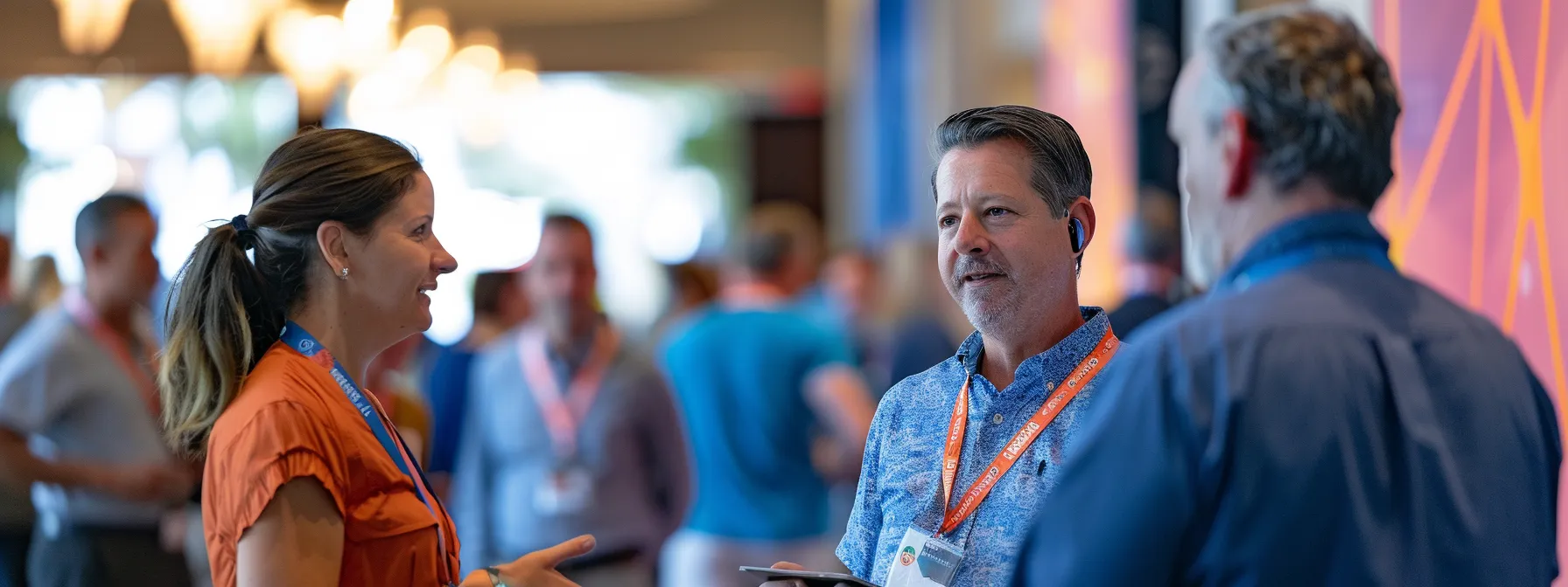 a lively networking event in a bustling conference hall, with small business owners engaging in animated conversations and exchanging business cards. a lively networking event in a bustling conference hall, with small business owners engaging in animated conversations and exchanging business cards.